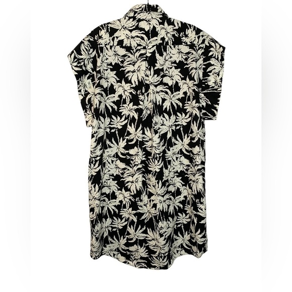 (nude) Italy Button Front Short Sleeve Tropical Black Cream Shirt Dress 44/US 8 - Picture 3 of 13
